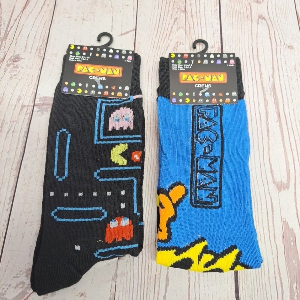 2 Pair Pac-man Video‎ Game Graphics Crew Socks One Size